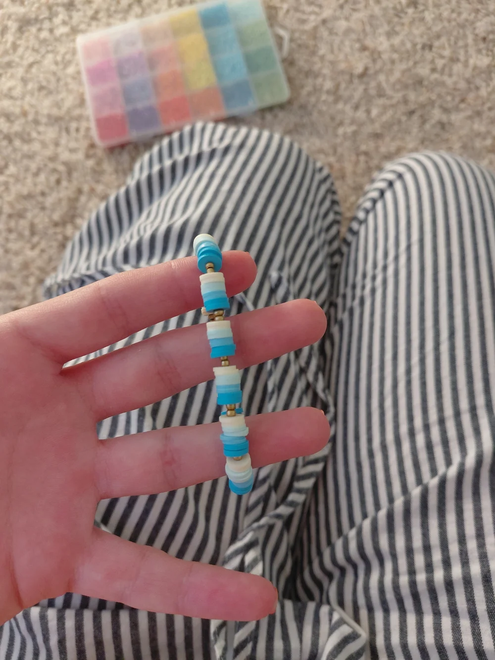 Handmade Blue and White Beaded Kids Stretch Bracelet